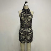 Beaded sexy backless hollowed out neckline dress, banquet party performance dress